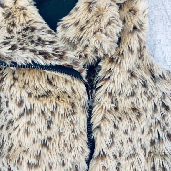 Zara Girls Leopard Print Faux Fur Zip Outerwear Vest Size L - Picture 4 of 7